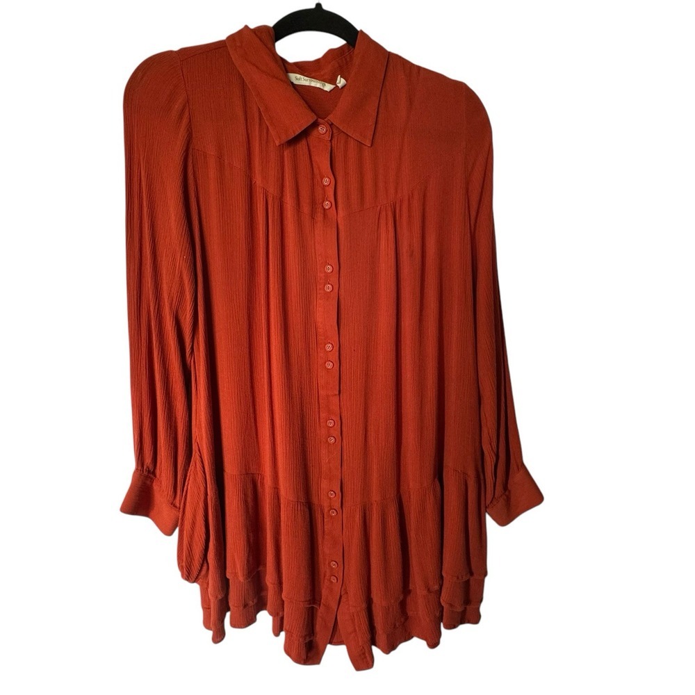 Soft Surroundings Arabitha Tunic Womens XL Orange Gauzy Peplum Top Bohemian